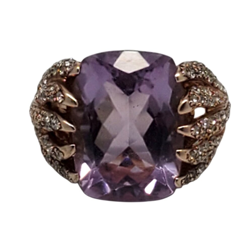 Sonia Bitton Sterling Silver Rose Gold Plated Purple Stone Ring Size 8 #22638